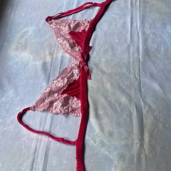 Wendy Glez velvet/lace Fuchsia & Pink Barbiecore bra - Picture 2 of 3